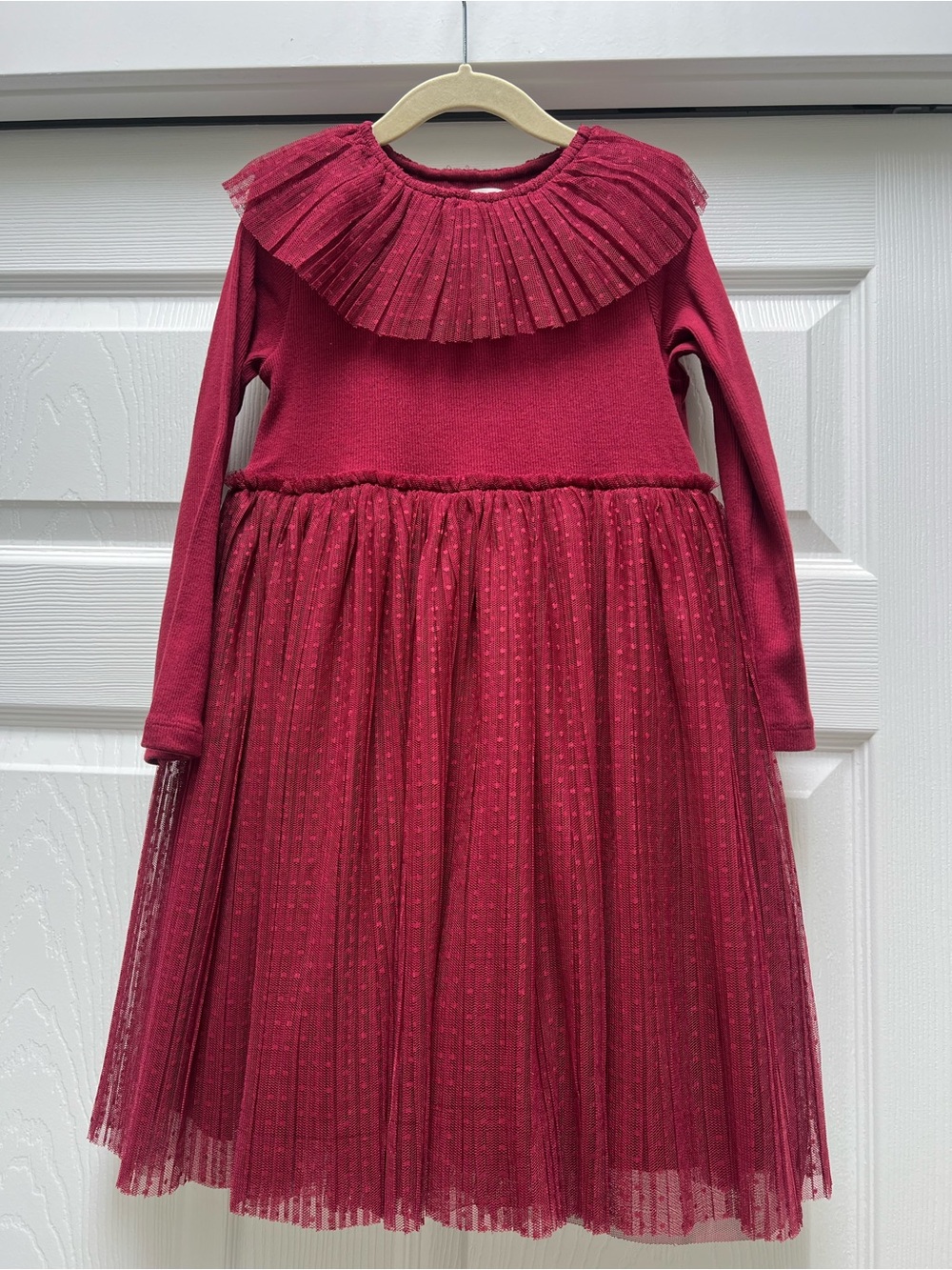 next Girls Wine Red Pleated Collar Tulle Party Dress